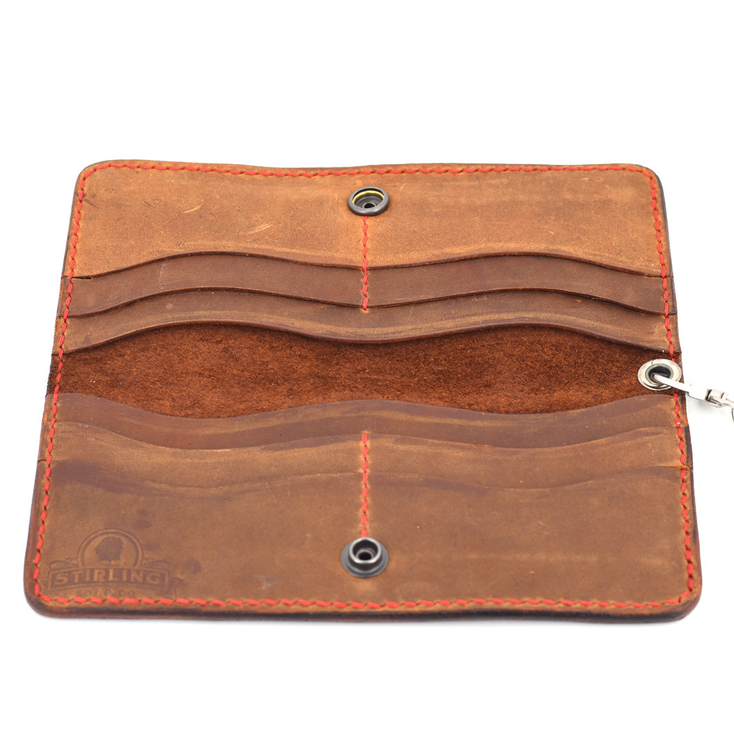 Long Leather Wallet w/ Chain (Silver & Red)